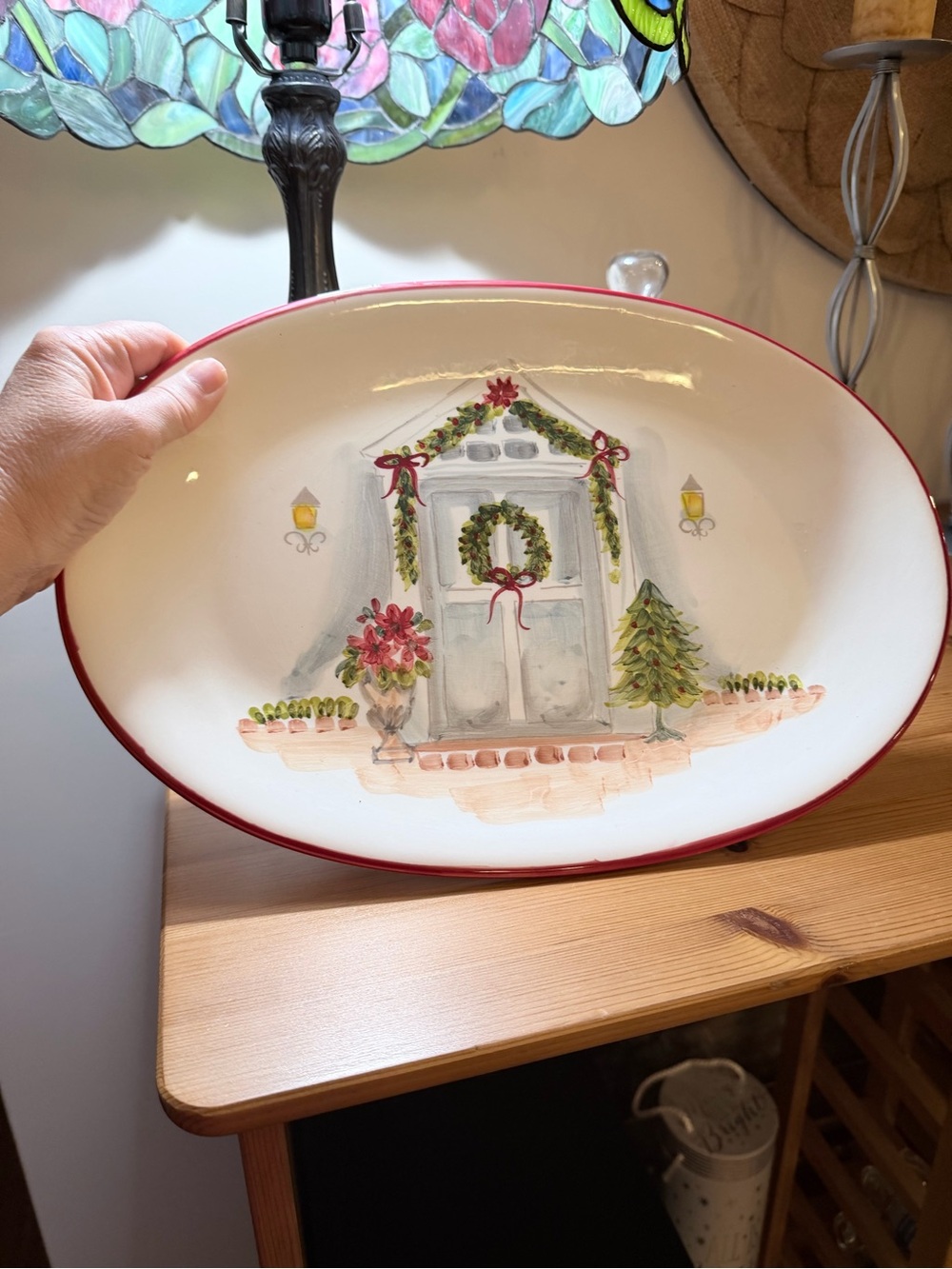 Maxcera Serving Platter - White with Red Trim